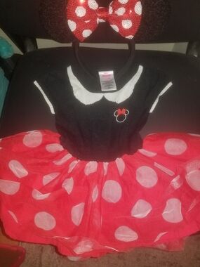 Disney Girls Black & Red Polka Dot Minnie Dress with Bow Headband